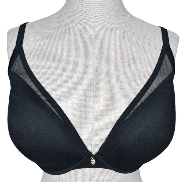 ThirdLove 24/7 Classic Contour Plunge Bra sz 34F * Uplift Black Mesh Overlay - Picture 1 of 6